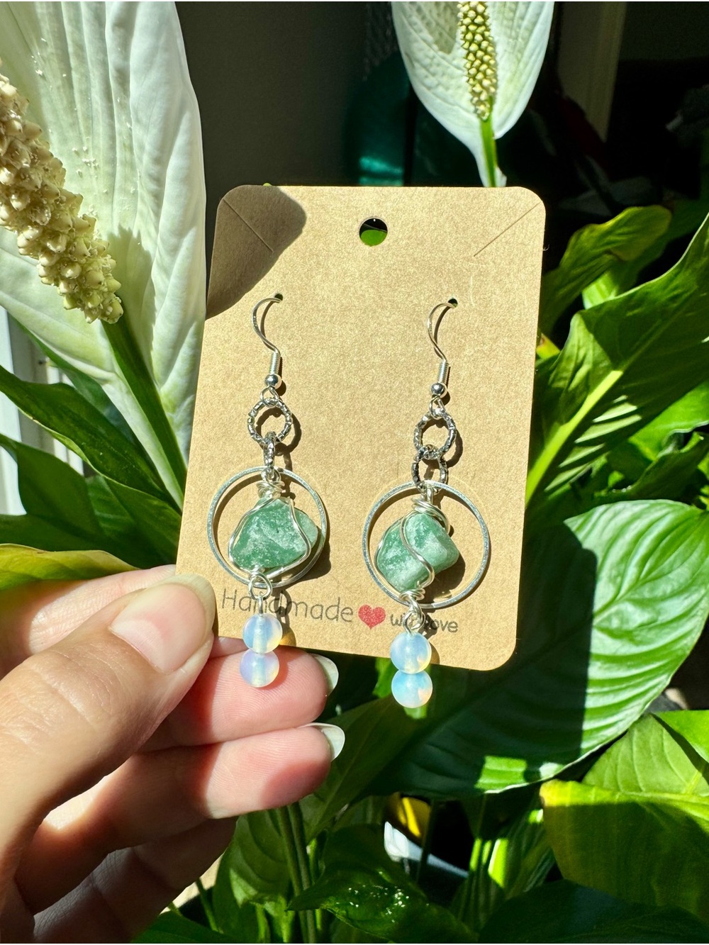 ✨Raw Aventurine + Opalite Hoop Drop Earrings ✨